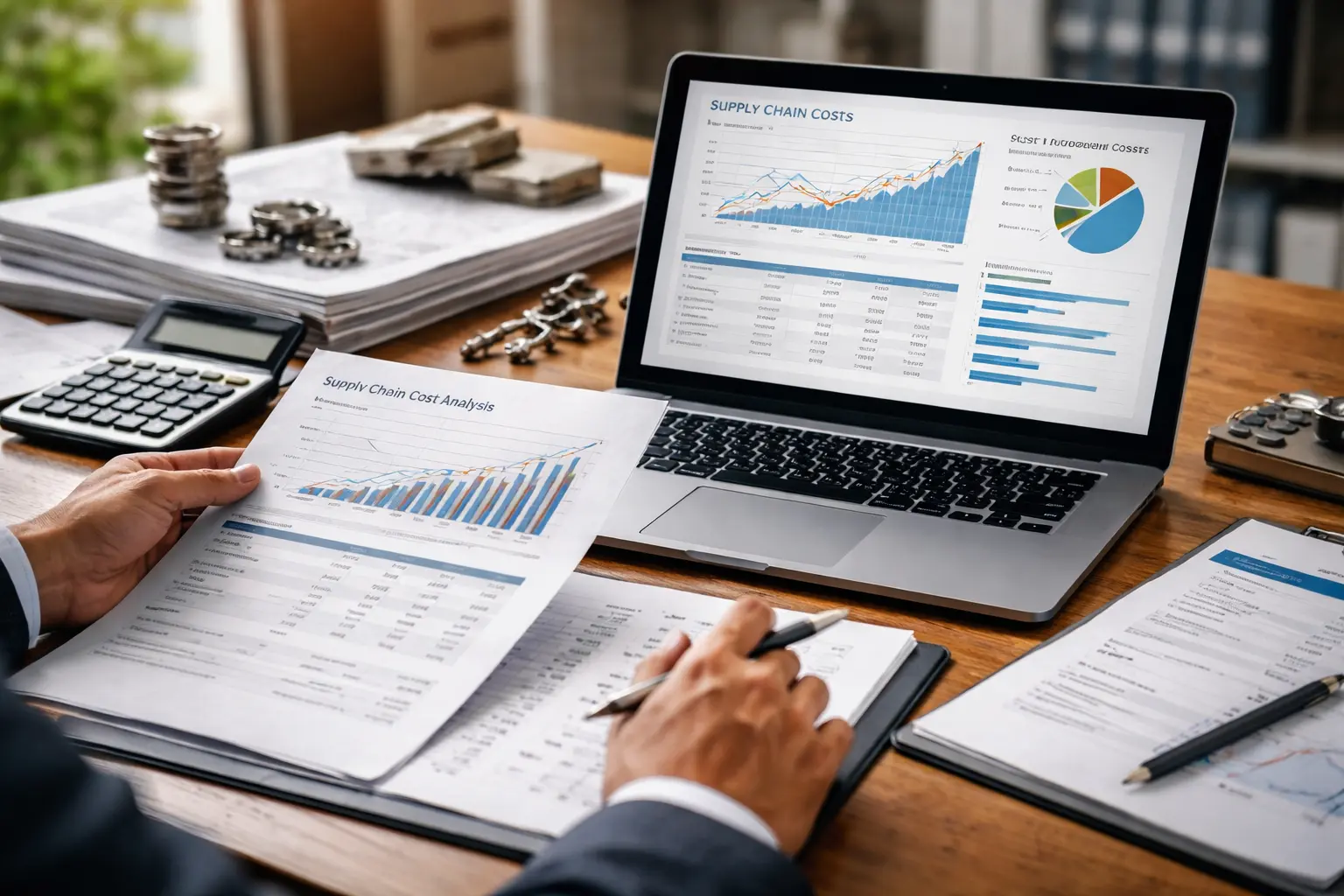 Accountants in Dandenong reviewing manufacturing cost reports, supply chain expenses, and cash flow forecasts for 2026