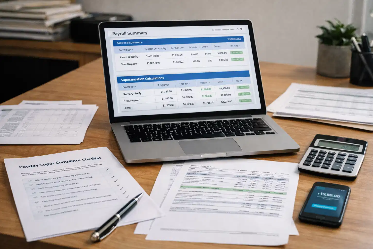 Accountants in Dandenong reviewing a Payday Super compliance checklist with a local business owner in Australia