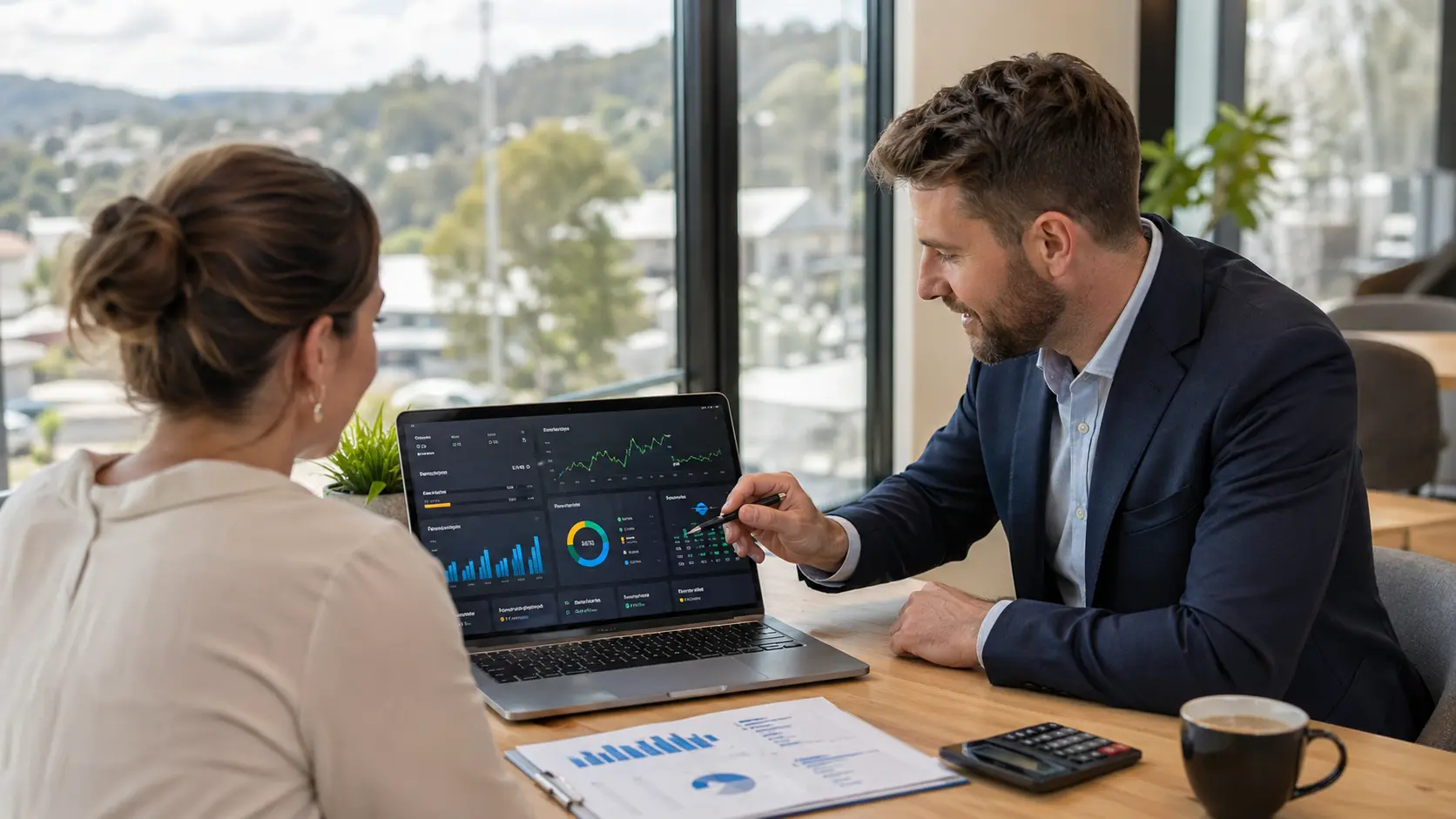 Accountant using AI-driven advisory dashboards to improve business margins