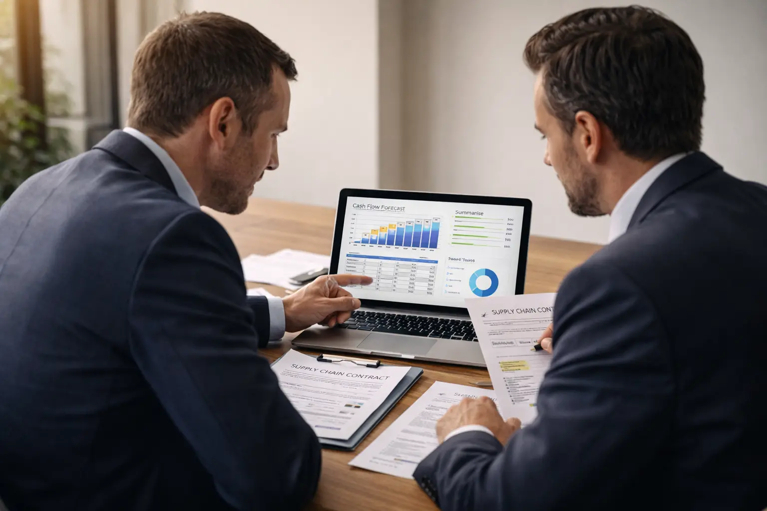 Accountant in Lilydale reviewing financial reports, compliance documents, and contract readiness data for large supply chain opportunities