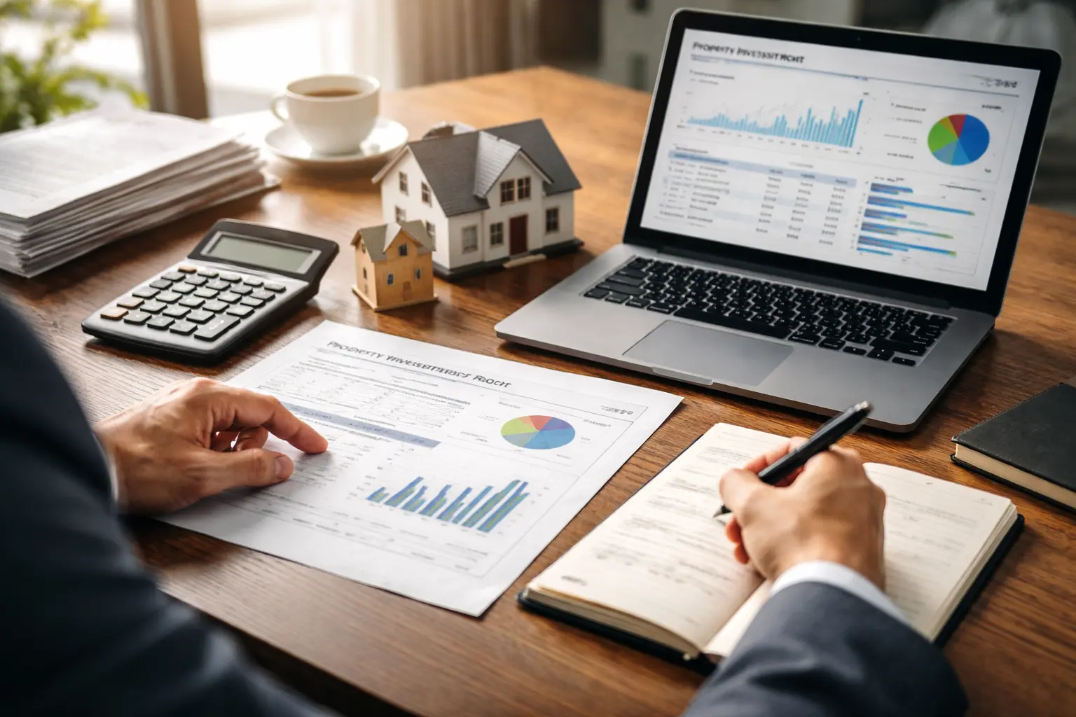 Accountant in Melbourne reviewing cryptocurrency, property, and alternative asset investment reports for tax planning and compliance